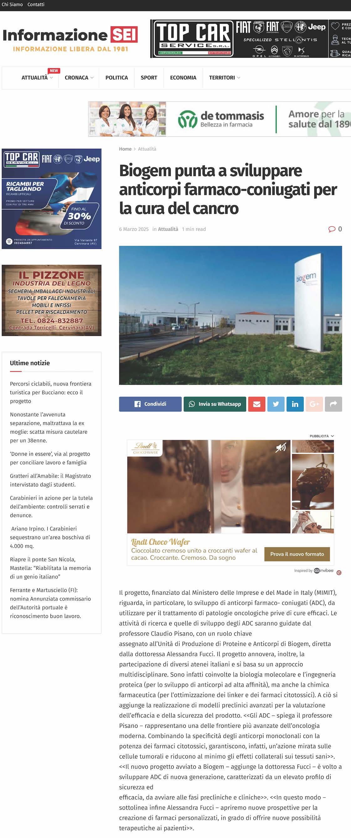 Biogem punta a sviluppare anticorpi farmaco-coniugati per la cura del cancro